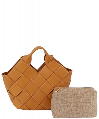 Fashion Woven Crossbody Bag 2in1 Set LAS005 BROWN